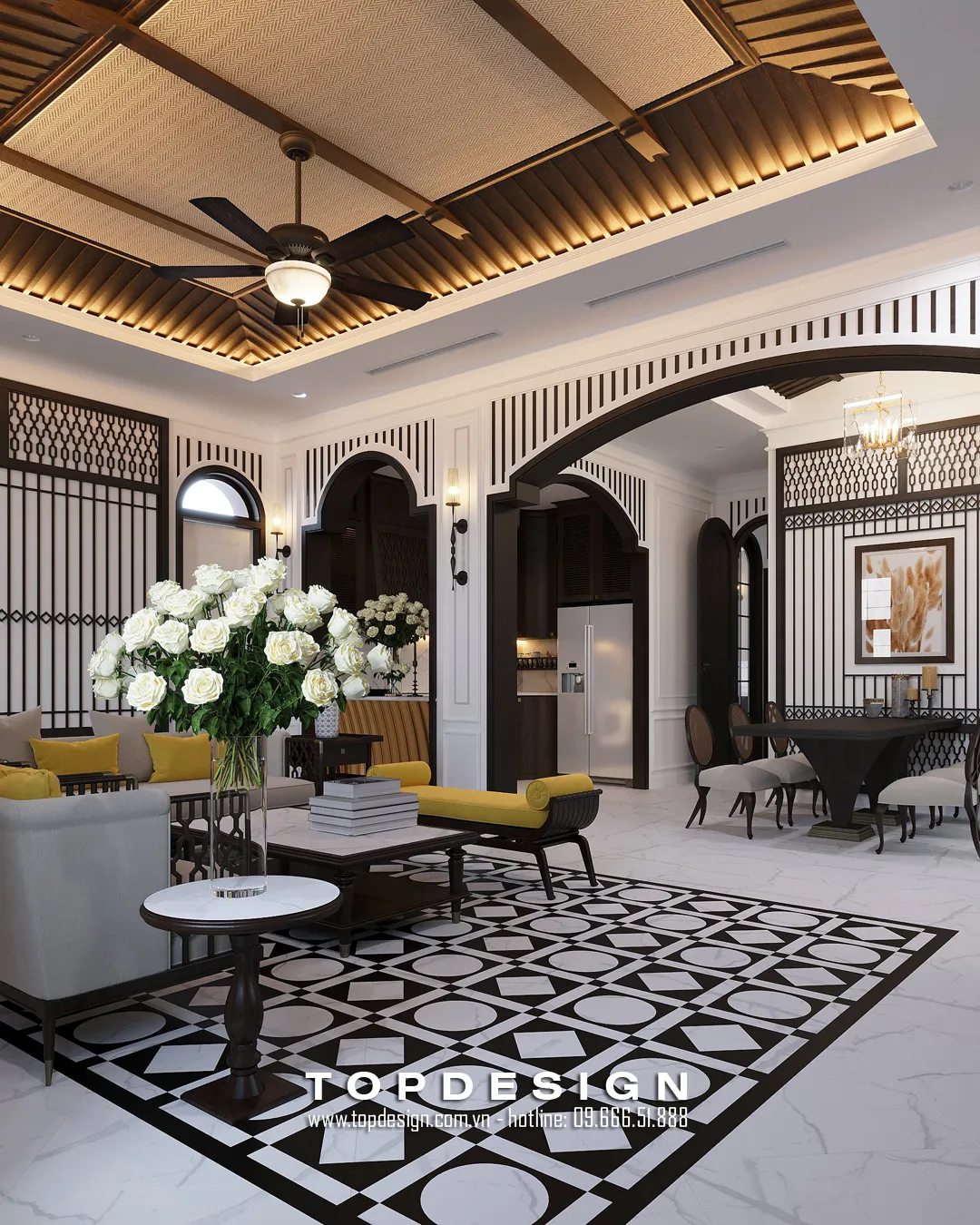 Góc nhìn từ cầu thang xuống phòng khách