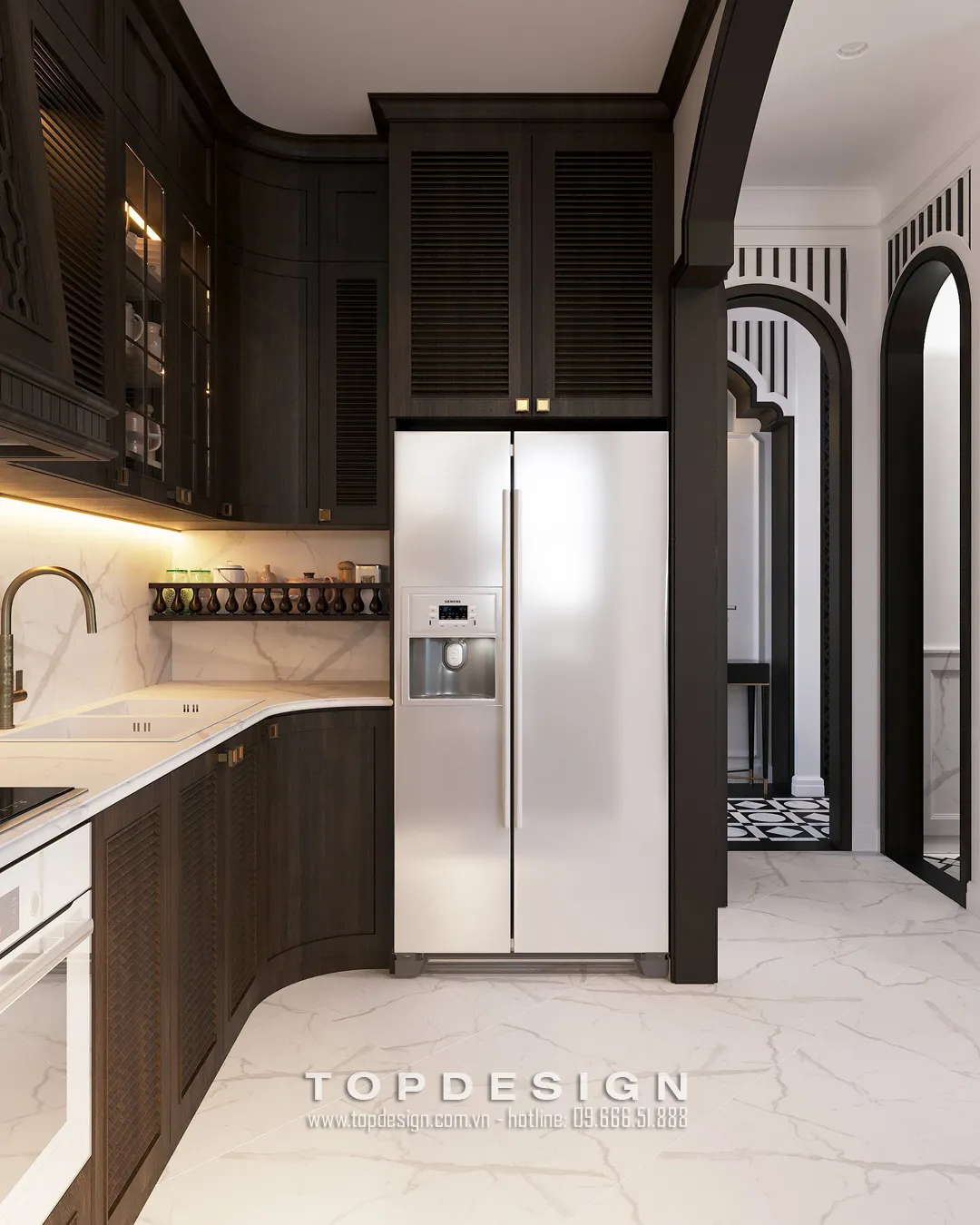 Bàn đảo bếp với mặt đá granite