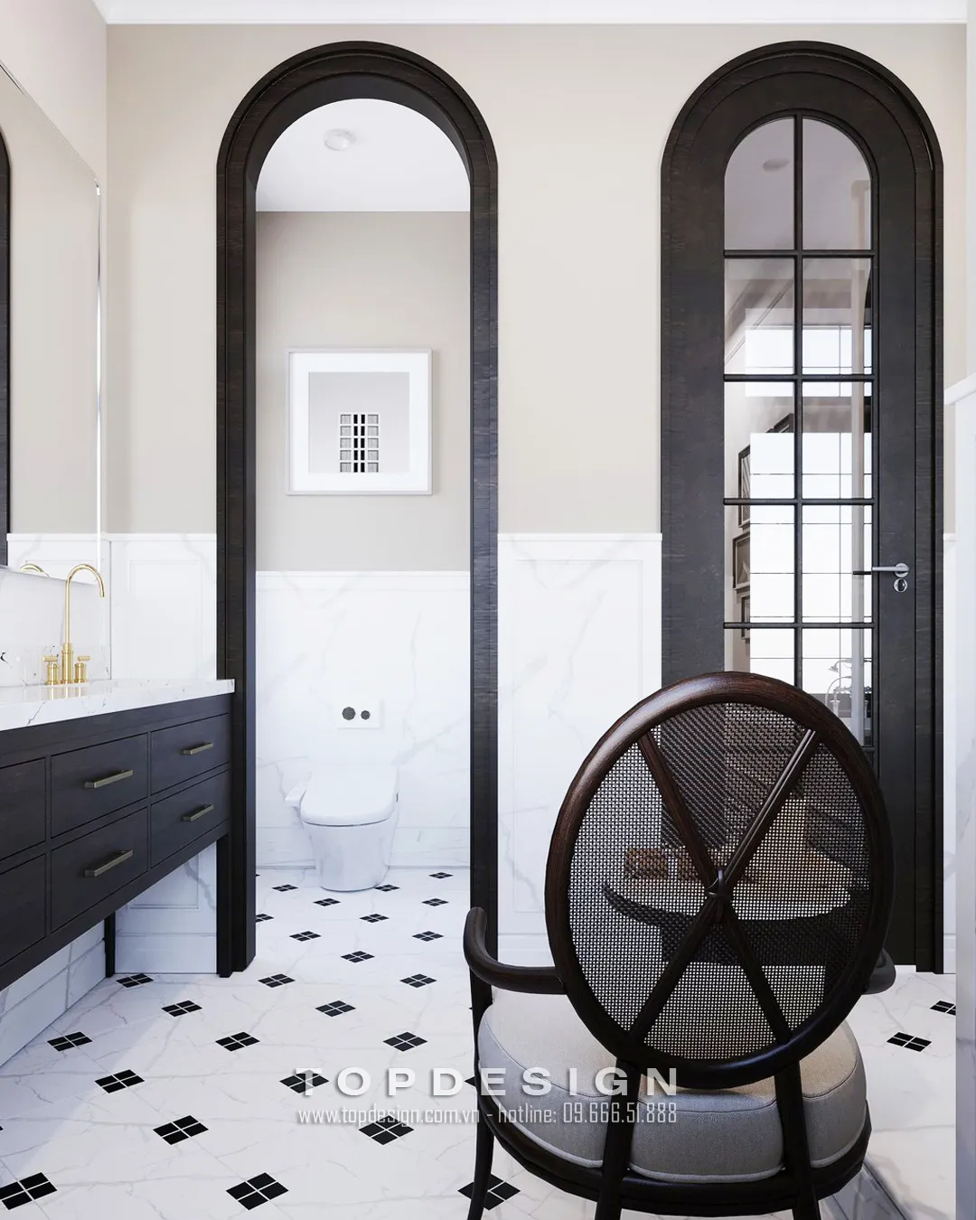 Lavabo đôi với gương tròn