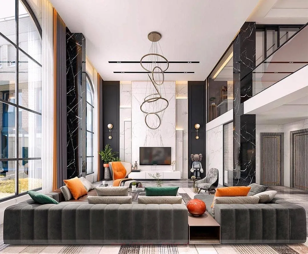 Phòng khách tropical modern với cây xanh
