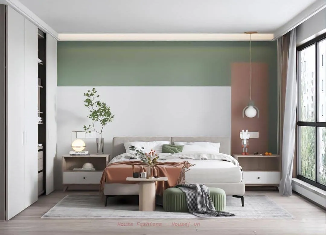 Phòng ngủ minimalism với xếp lớp chất liệu