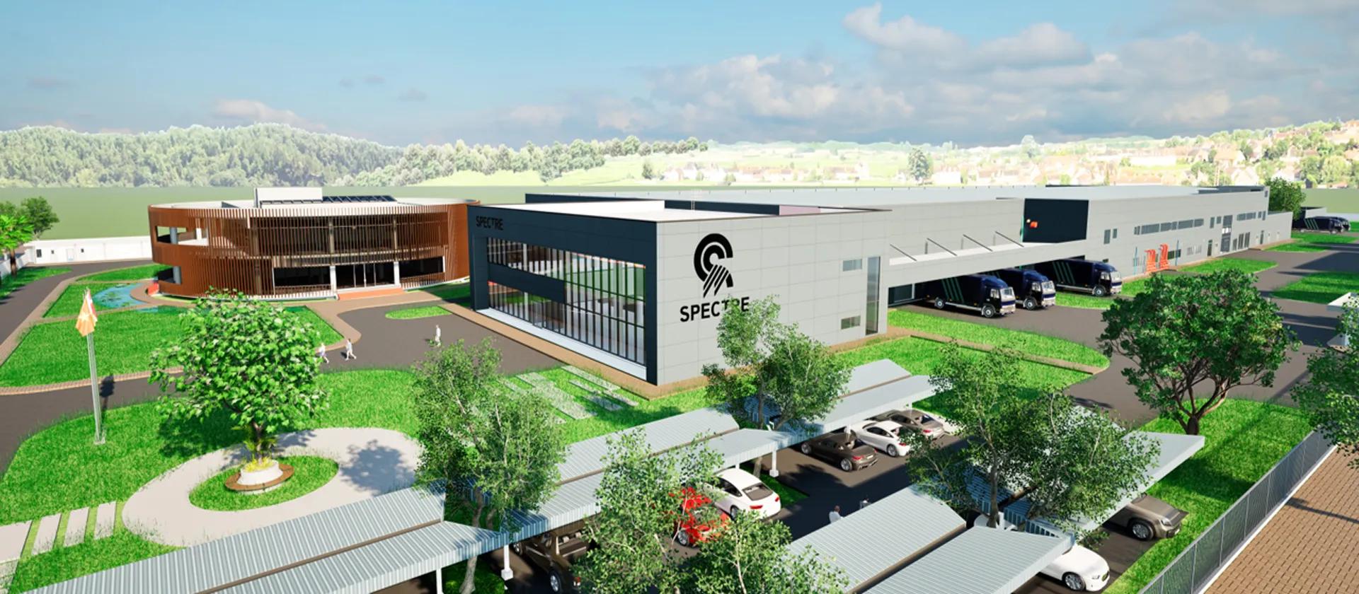 Phối cảnh nhà máy Spectre tại Hưng Yên — công trình đạt chứng nhận LEED Gold