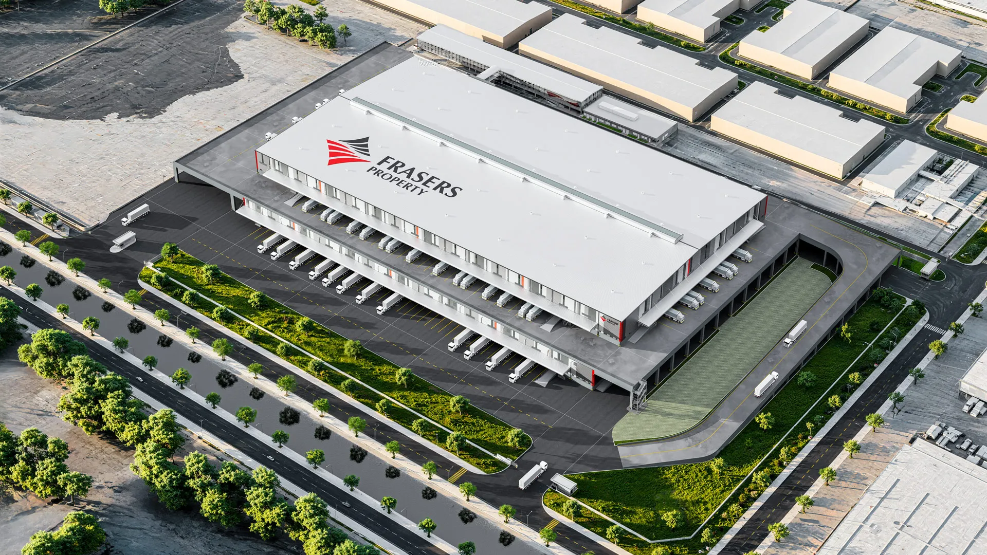 Phối cảnh dự án Built-to-suit Warehouse — kho logistics hiện đại tại Hưng Yên