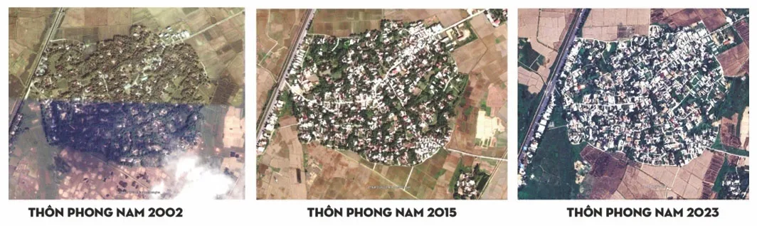 Ảnh chụp vệ tinh thôn Phong Nam giai đoạn 2002-2015-2023