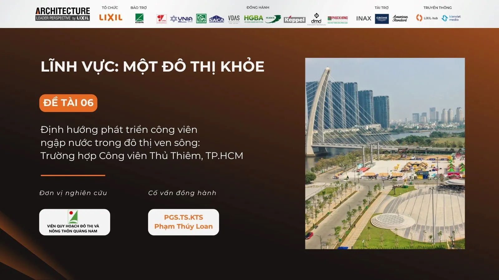 Phối cảnh khu vực công viên ngập nước ven sông với các giải pháp hạ tầng xanh thích ứng thủy văn