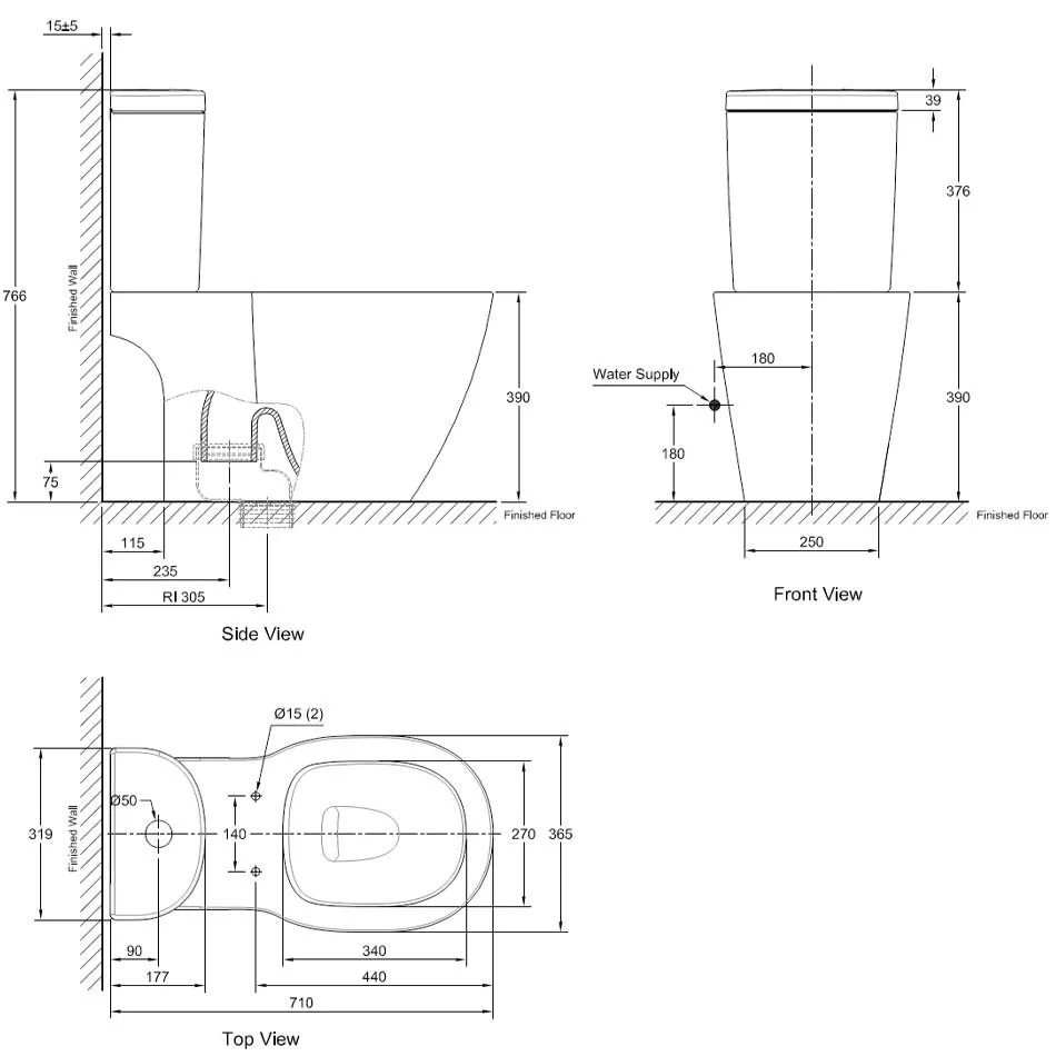Bản vẽ kỹ thuật chi tiết kích thước lắp đặt bồn cầu American Standard 2705-WT