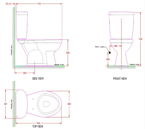 Bản vẽ kỹ thuật mẫu bồn cầu American Standard Winston VF-2396 với kích thước chi tiết