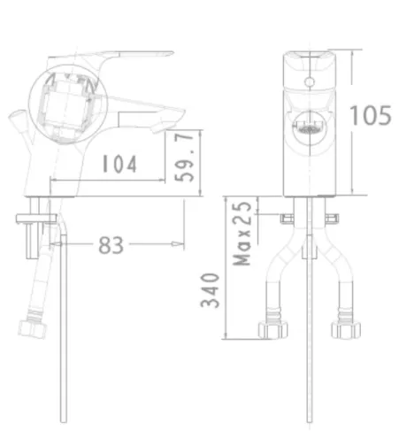 Bản vẽ kỹ thuật vòi lavabo American Standard Cygnet WF-0301 chi tiết kích thước
