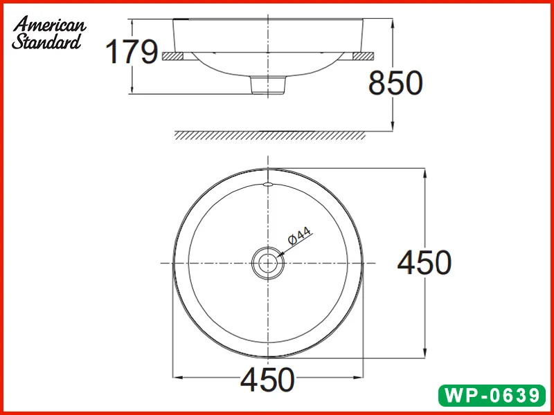 Bản vẽ kỹ thuật lavabo đặt bàn American Standard WP-0639