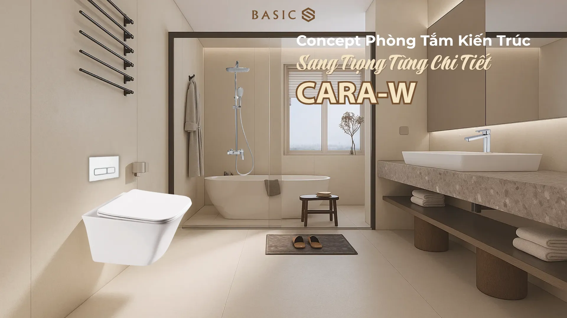 Bồn cầu treo tường CARA-W với thiết kế kiến trúc tối giản