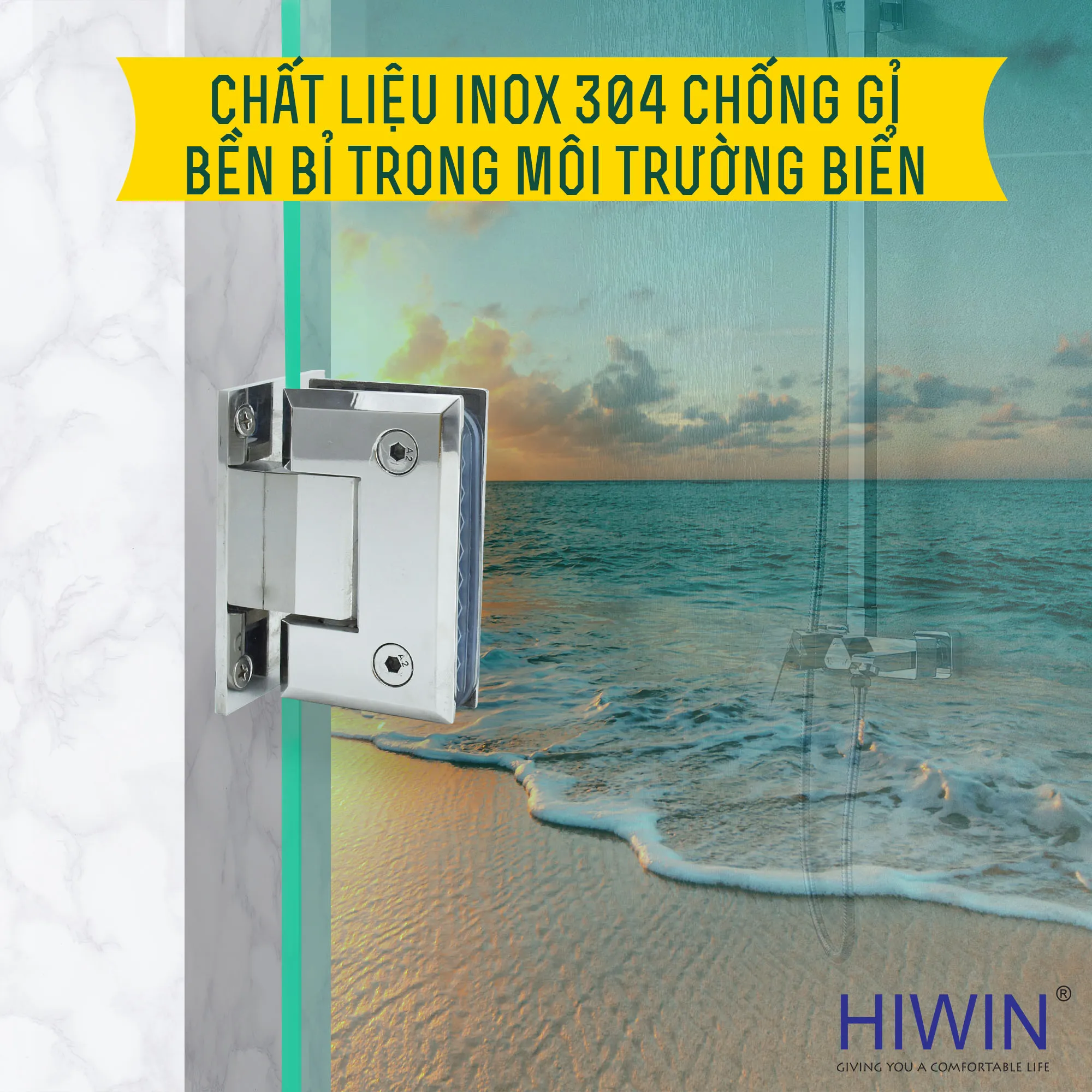 Bản lề cabin phòng tắm 90 độ kính tường inox 304 Hiwin HG-005