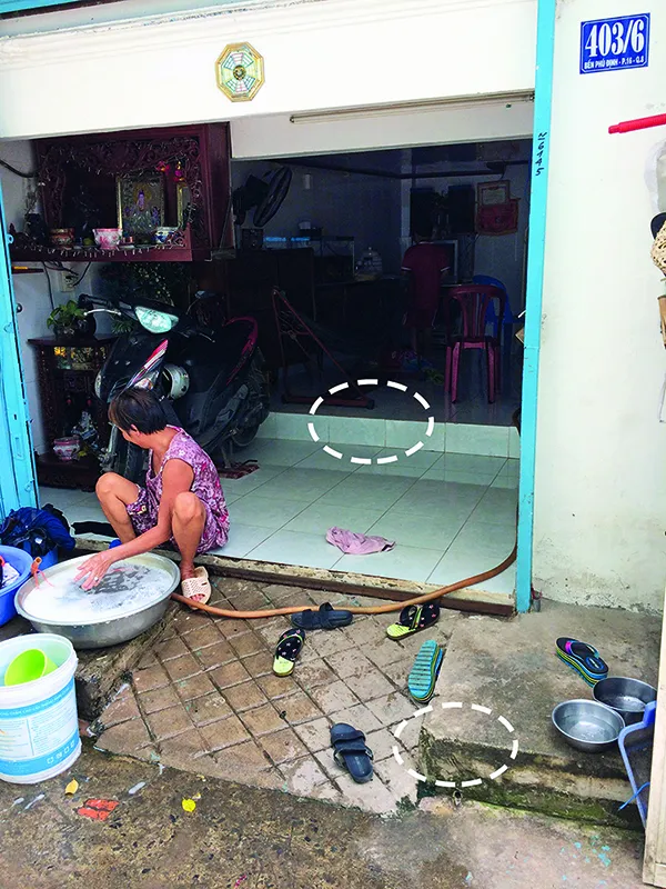 Vị trí 2 lần nâng nền tại 1 nhà ở Quận 8 cho thấy sự thay đổi kết cấu đáng kể