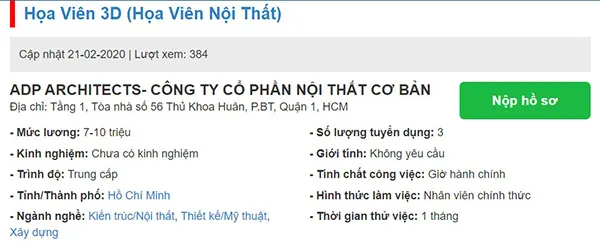 Thống kê mức lương hòa viên thiết kế nội thất