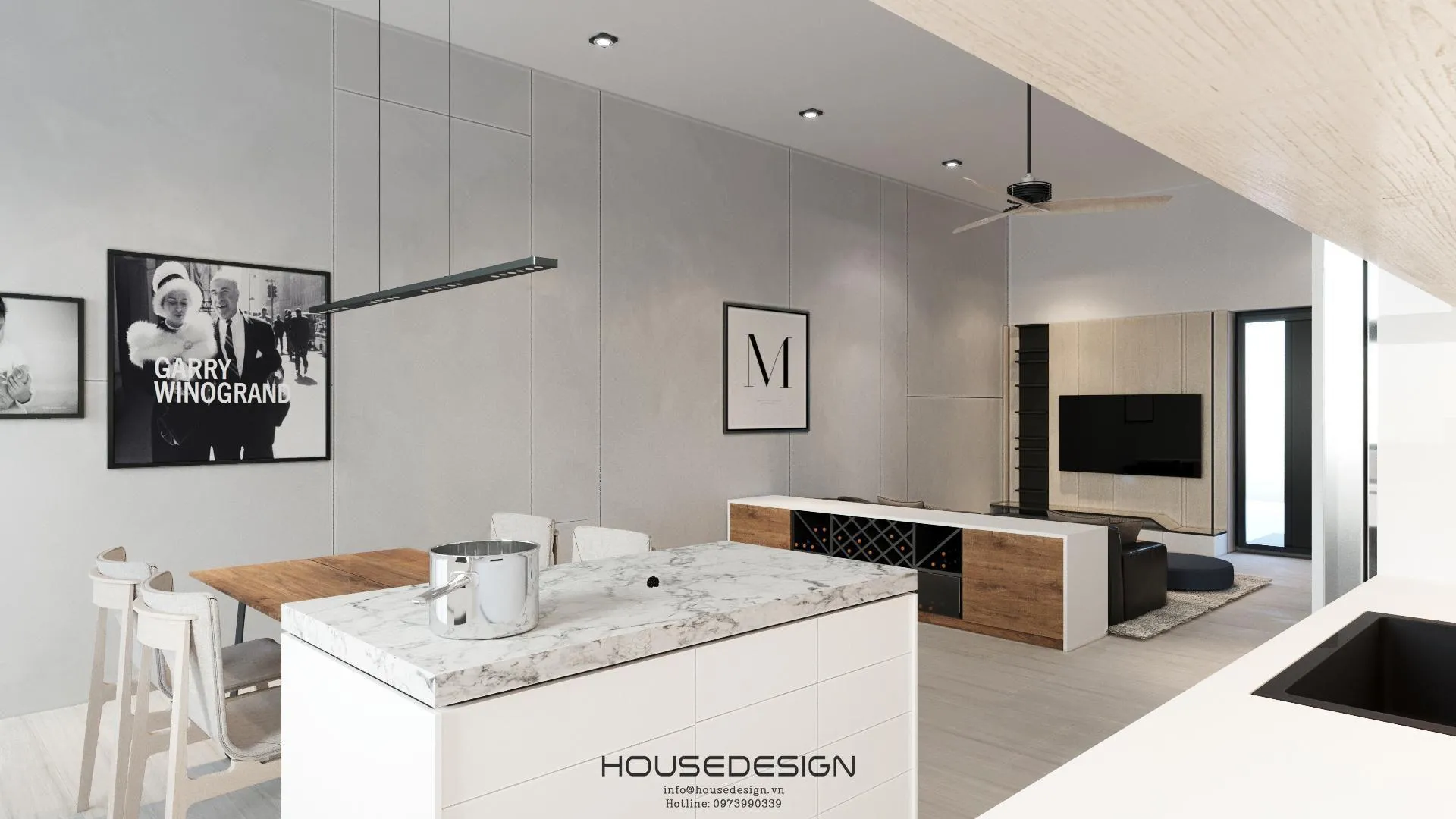 Bếp Minimalism với tủ âm tường