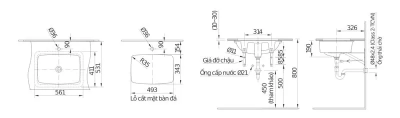 Lavabo âm bàn INAX L-2298V phù hợp phong cách Japandi với tỷ lệ cân đối