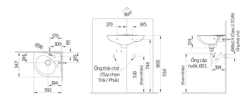 Lavabo góc INAX L-281V tối ưu góc chết