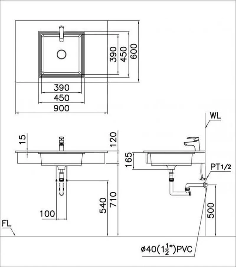 Lavabo vuông thiết kế hiện đại