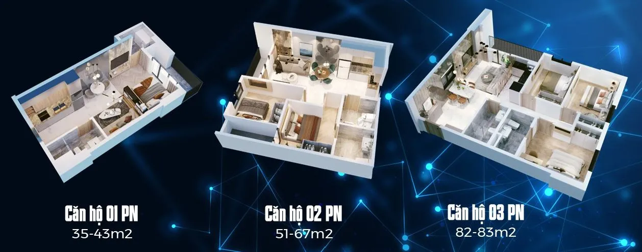 Mặt bằng diện tích căn hộ diamond boulevard 1 - 2 - 3 phòng ngủ