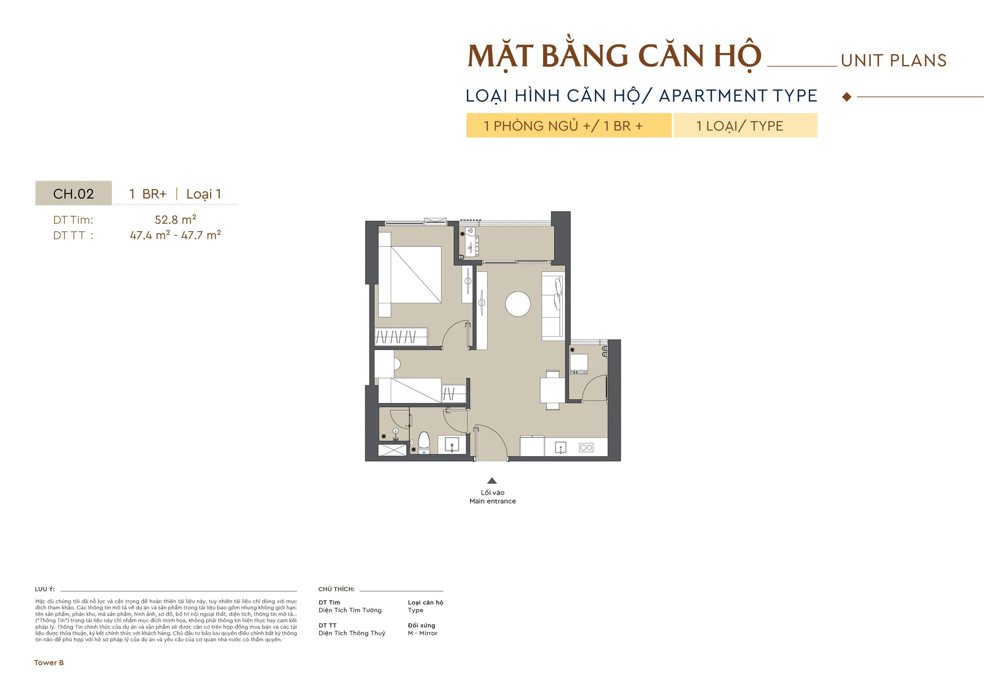 Mặt bằng 1 phòng ngủ + Vinhomes Cao Xá Lá