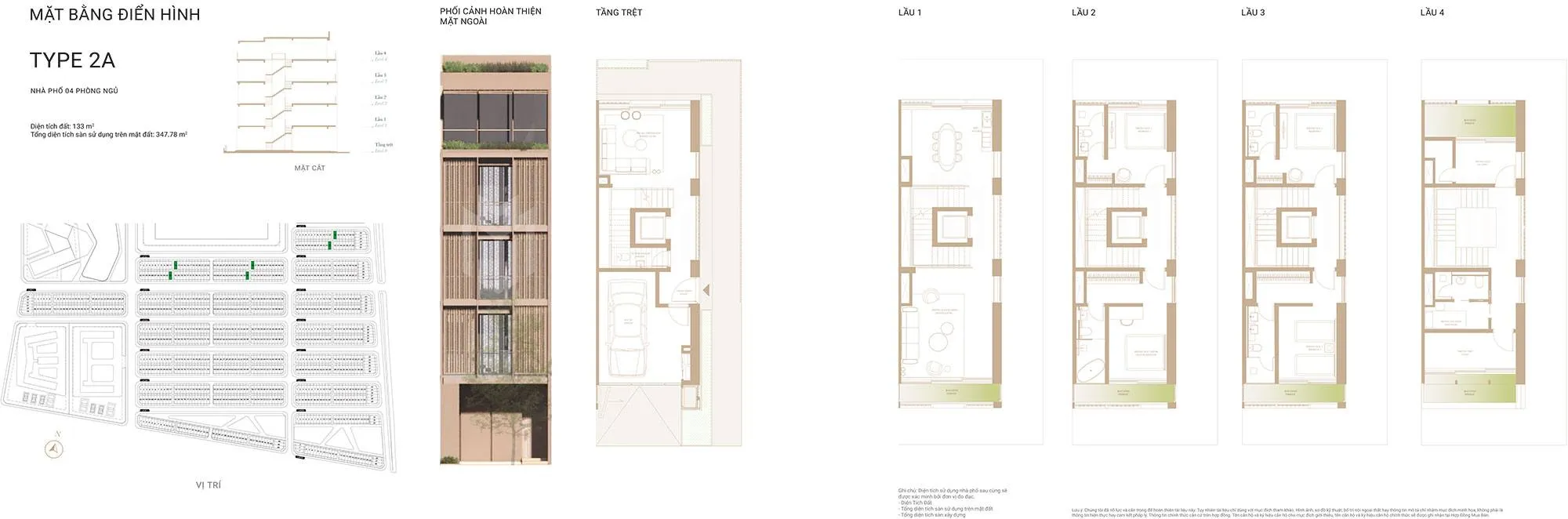Mặt bằng Type 2A – căn góc 133m² với lợi thế 2 mặt tiền, tăng khả năng kinh doanh