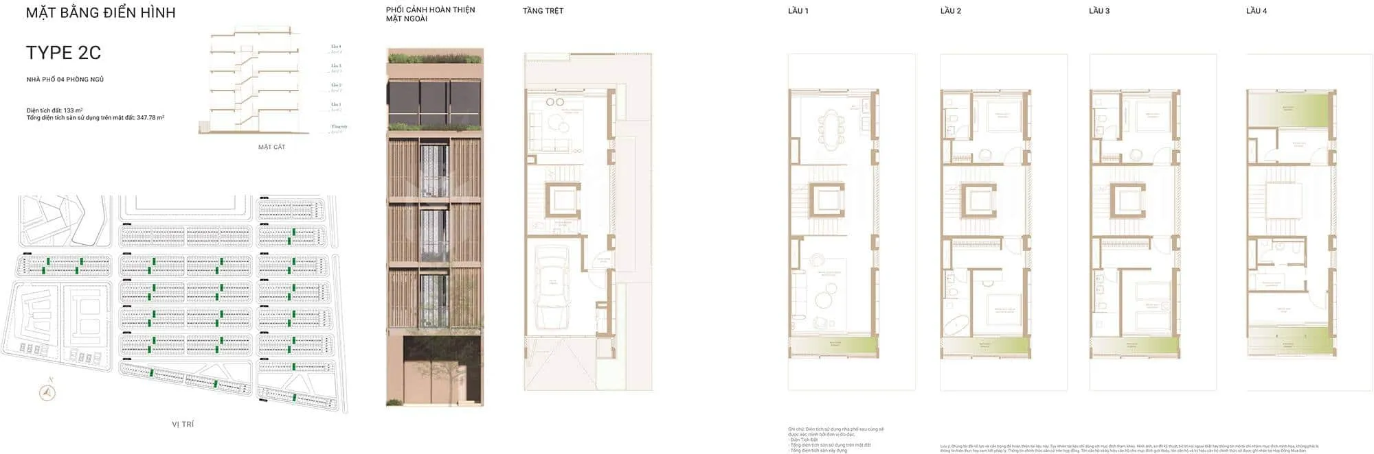 Mặt bằng Type 2C – căn góc 133m² với thiết kế tối ưu không gian thương mại tầng trệt