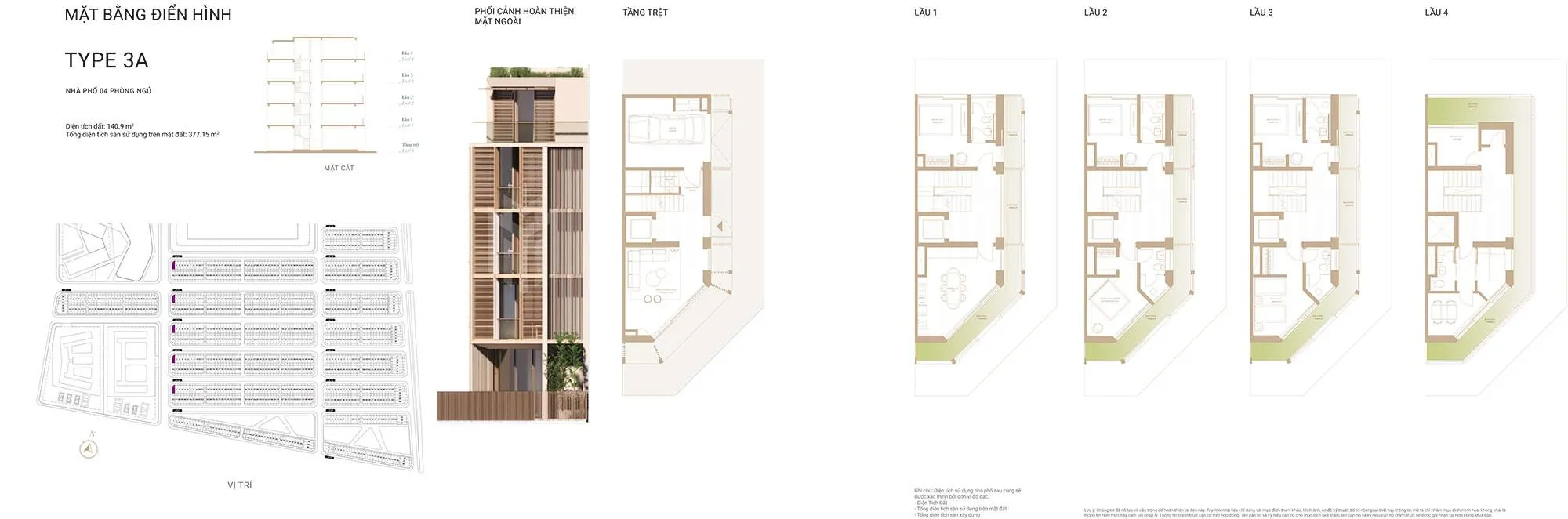 Mặt bằng Type 3A – căn góc 141m² với diện tích lớn nhất, phù hợp kinh doanh quy mô