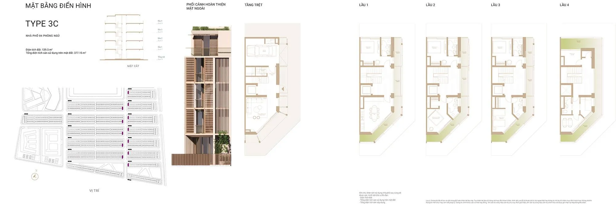 Mặt bằng Type 3C – căn góc 139,5m² với bố trí không gian linh hoạt, dễ tùy biến