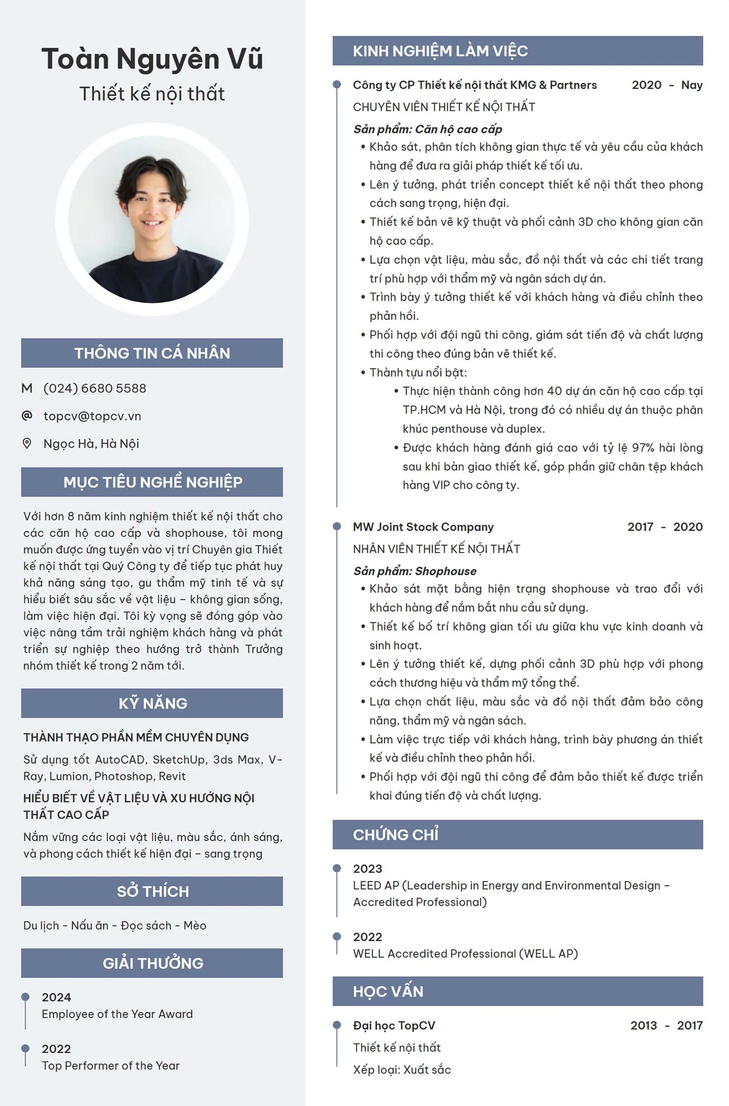 Mẫu CV thiết kế nội thất năng động