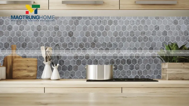 Mosaic lục giác trắng xám tạo hiệu ứng 3D