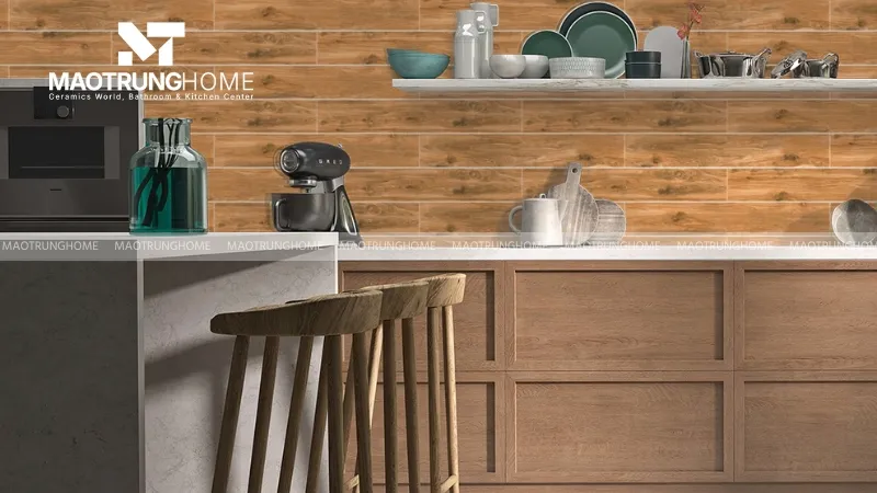 Gạch giả gỗ sồi tự nhiên cho bếp phong cách Scandinavian