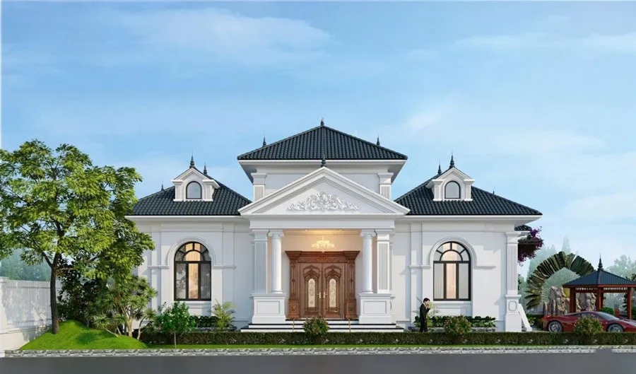 Mẫu biệt thự mái Nhật 1 tầng ngoại thất trắng