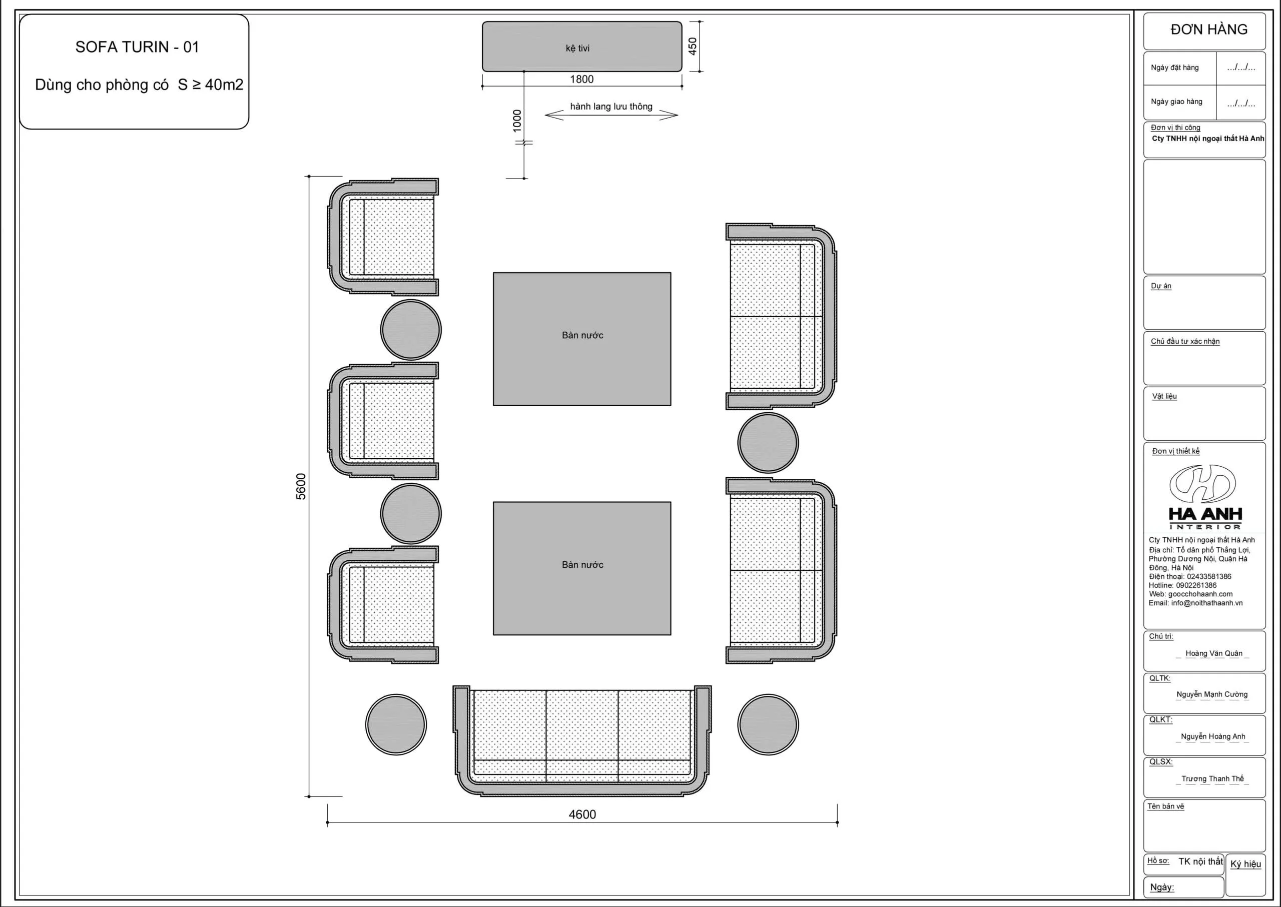 Mặt bằng bộ sofa gỗ óc chó Turin 01
