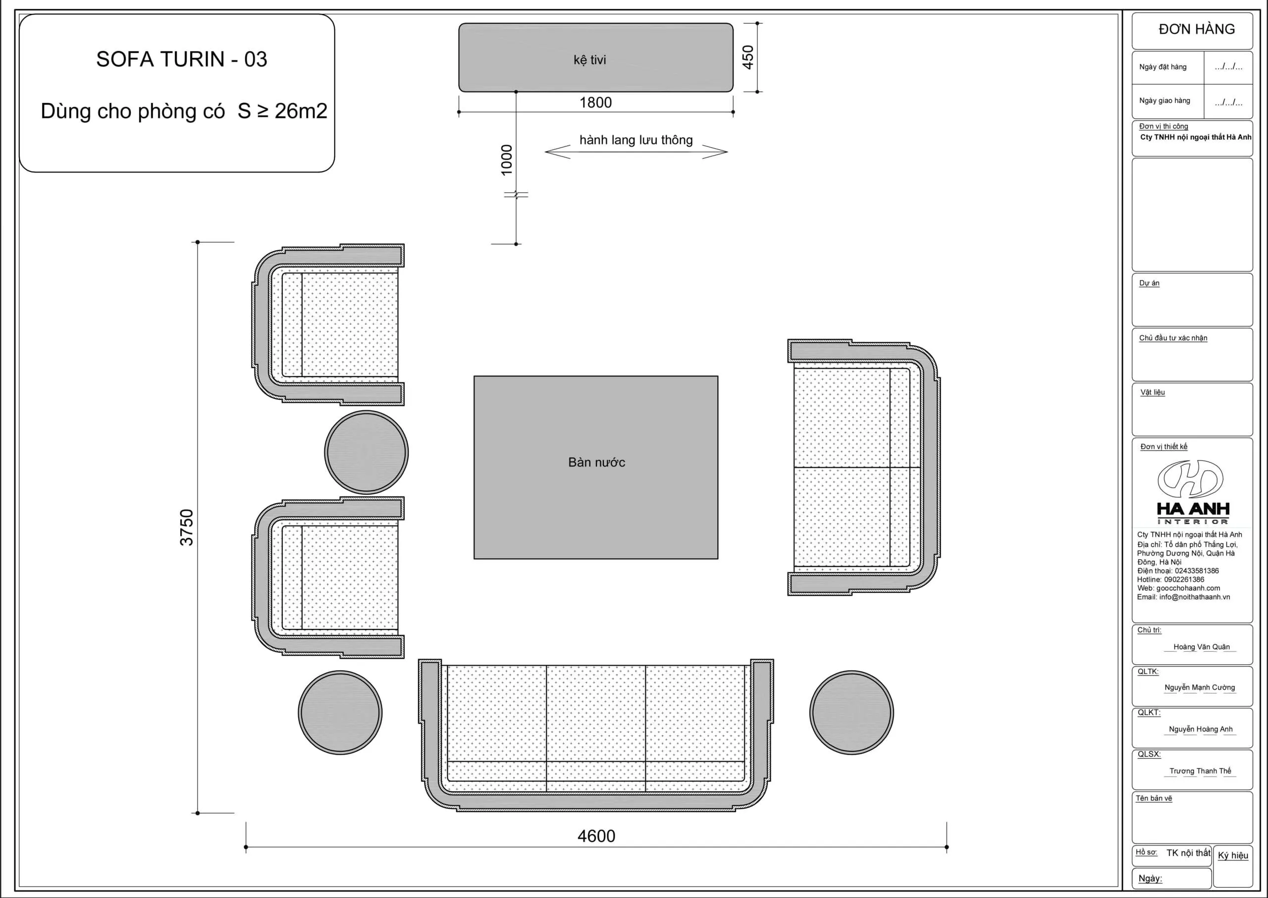 Mặt bằng bộ sofa gỗ óc chó tự nhiên Turin 03