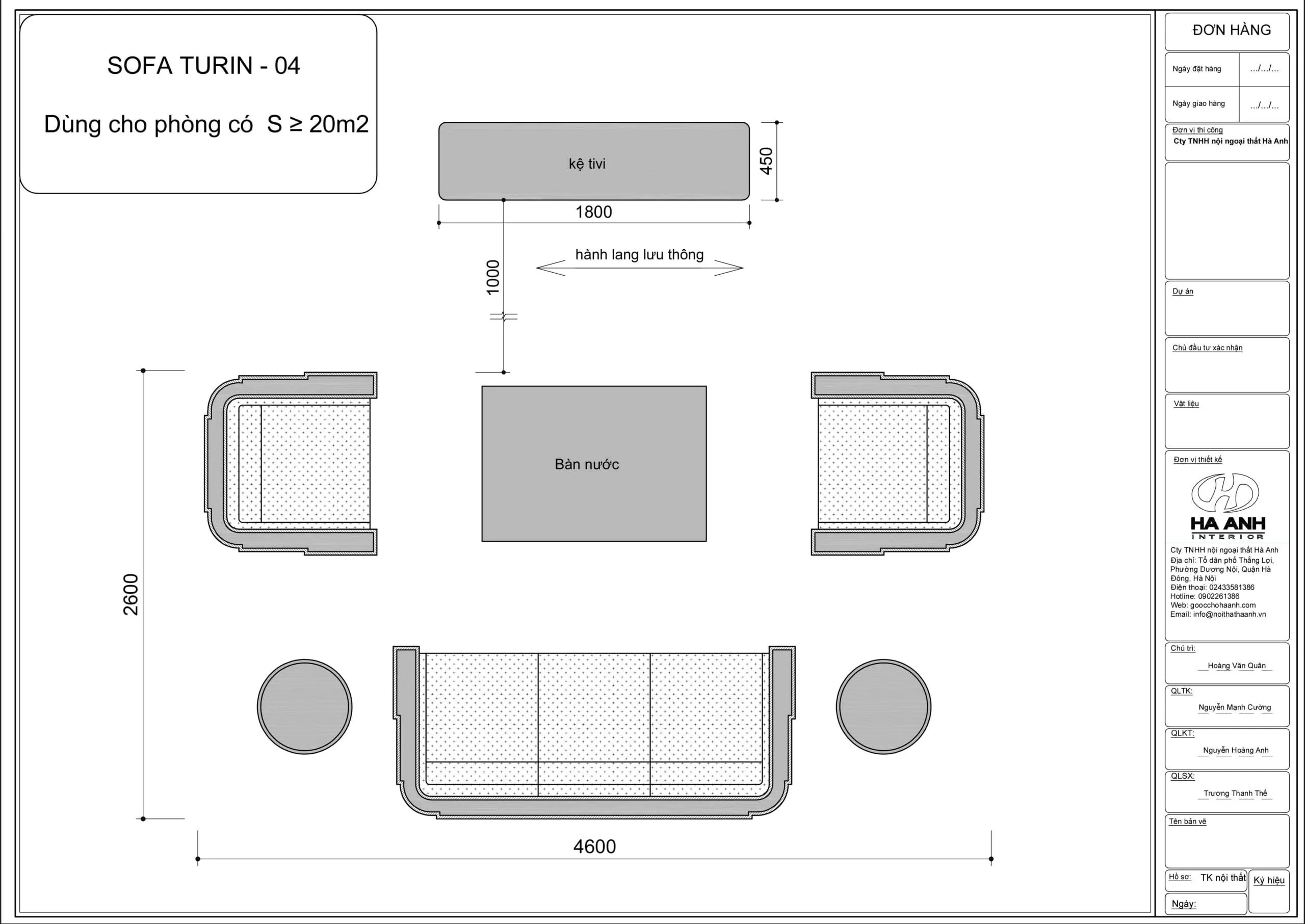 Mặt bằng bộ sofa gỗ óc chó tự nhiên Turin 04