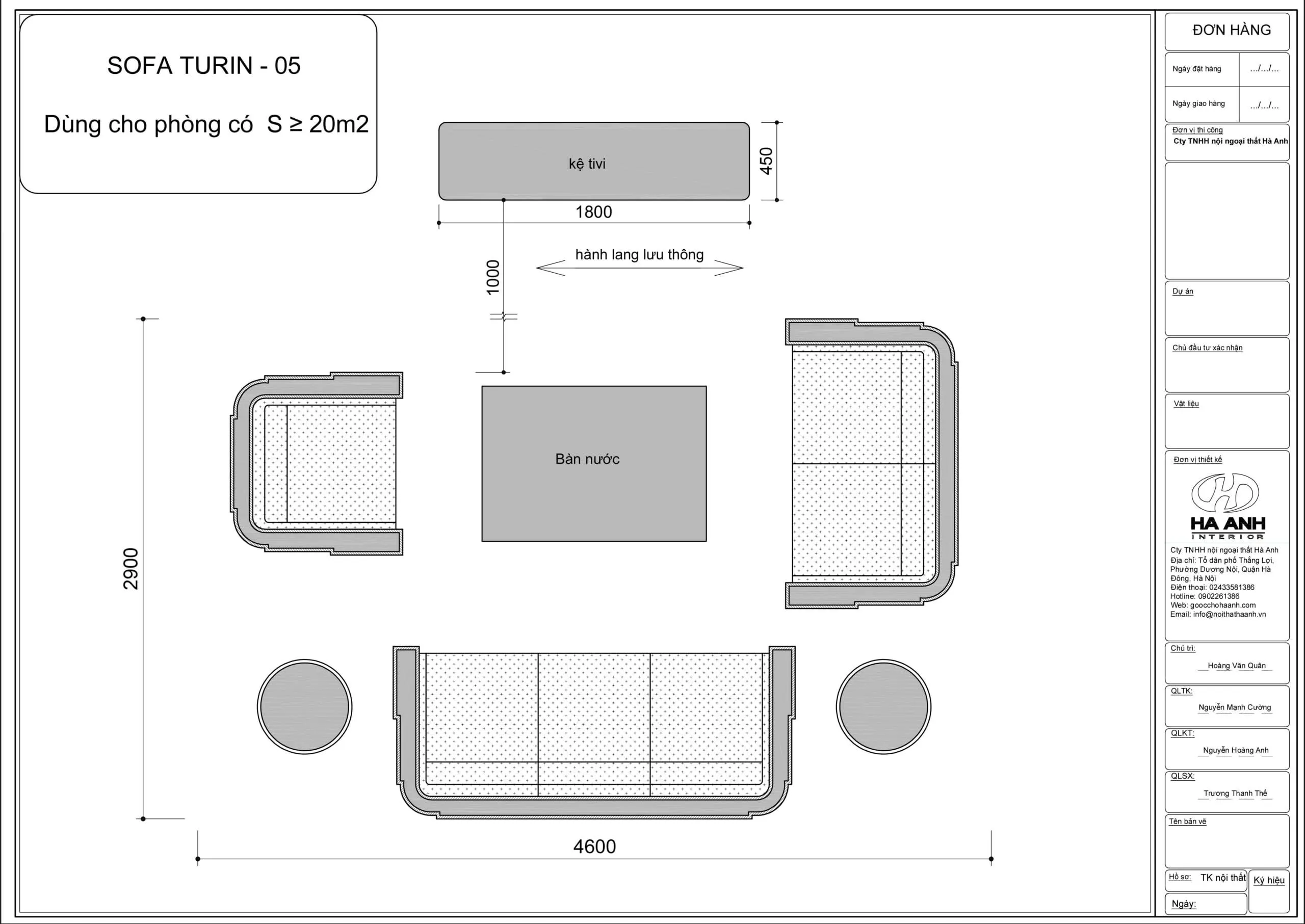 Mặt bằng bộ sofa gỗ óc chó tự nhiên Turin 05