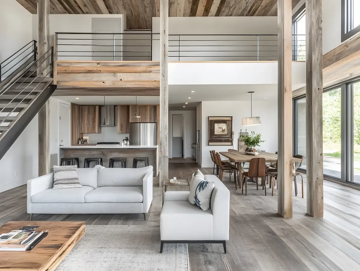 Bảng màu Scandinavian với gỗ và trắng chủ đạo