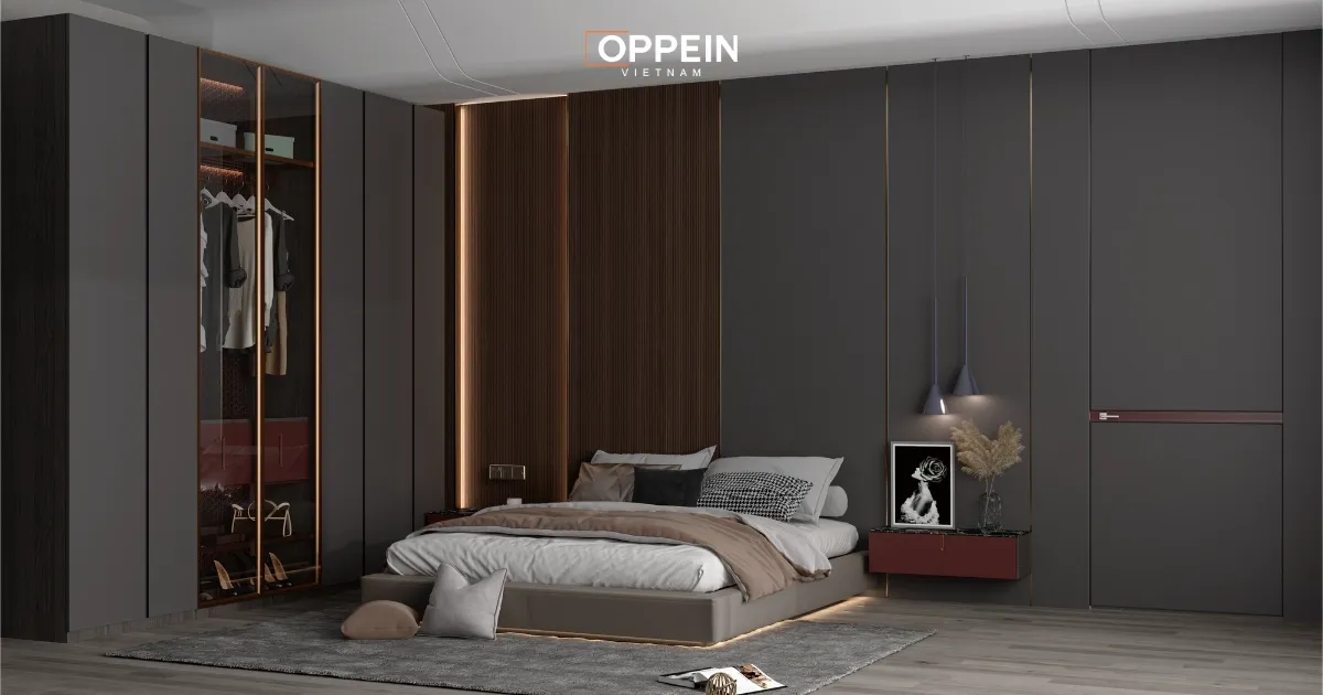Thiết kế phòng ngủ tối giản hiện đại với các đường nét kỷ hà