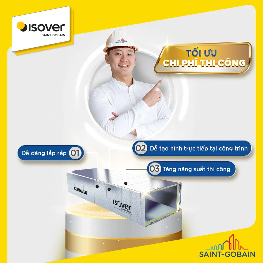 Bề mặt lớp phủ bạc đặc trưng của ống gió CLIMAVER 360 giúp chống thấm và phản xạ nhiệt tối ưu