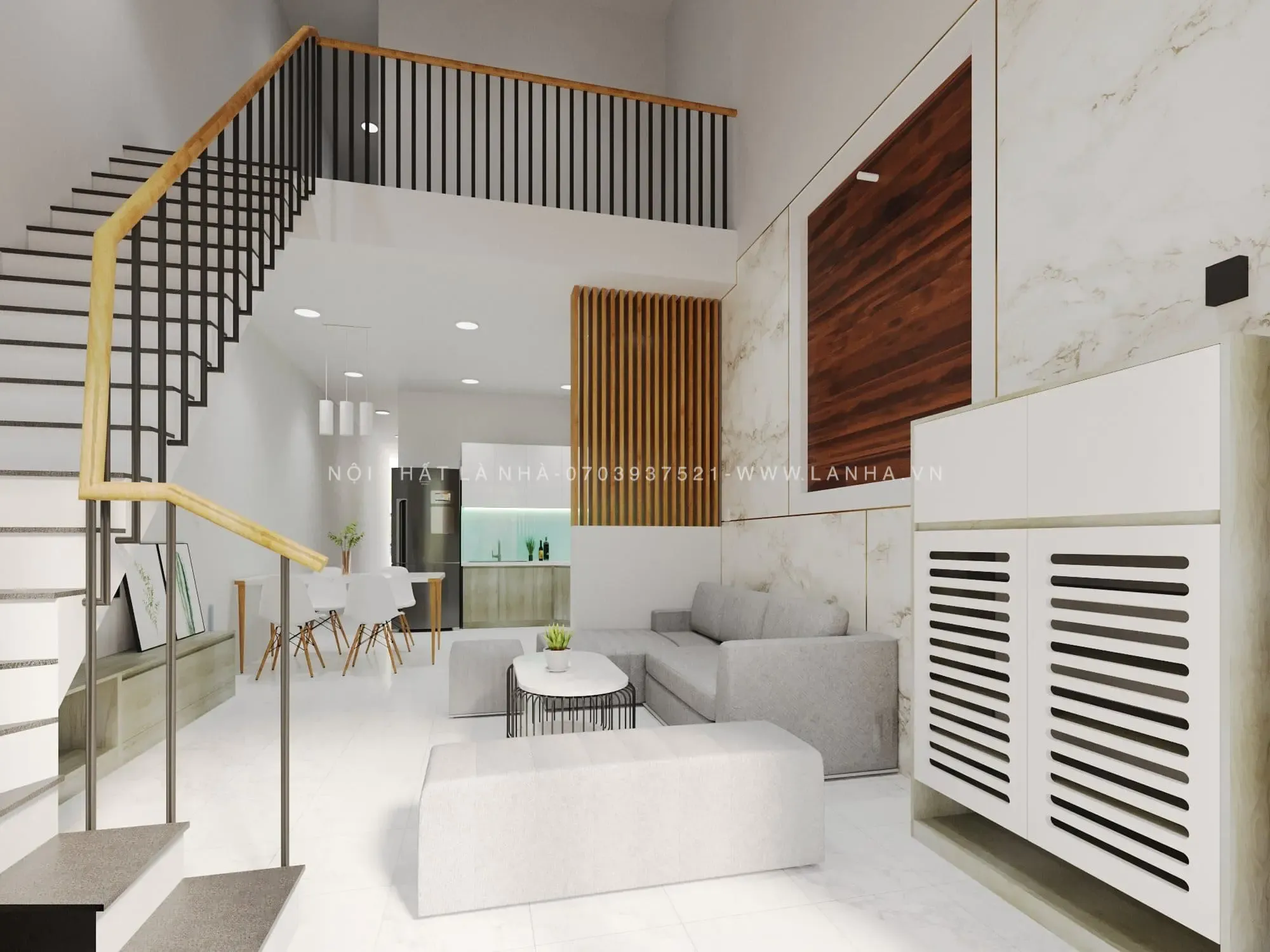 Không gian bếp xã giao với đảo bếp trung tâm