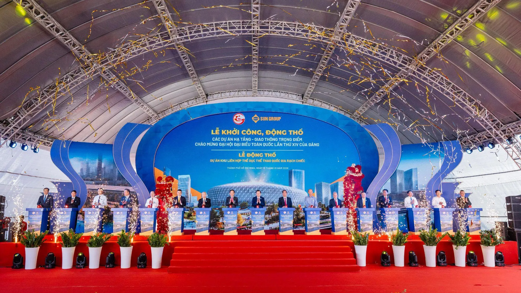 Lễ động thổ Khu liên hợp Thể thao Quốc gia Rạch Chiếc ngày 15/1/2026 tại Thành phố Hồ Chí Minh