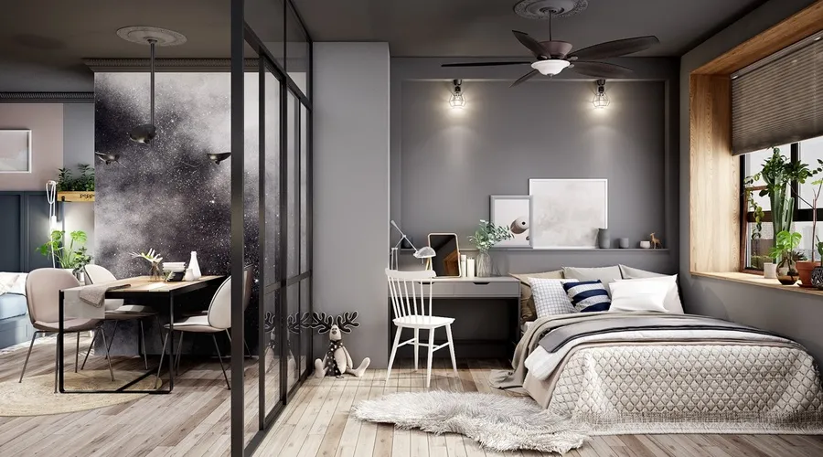 Cửa sổ kính lớn giúp phòng ngủ nhỏ luôn tràn đầy ánh sáng tự nhiên và tạo cảm giác thoáng đãng