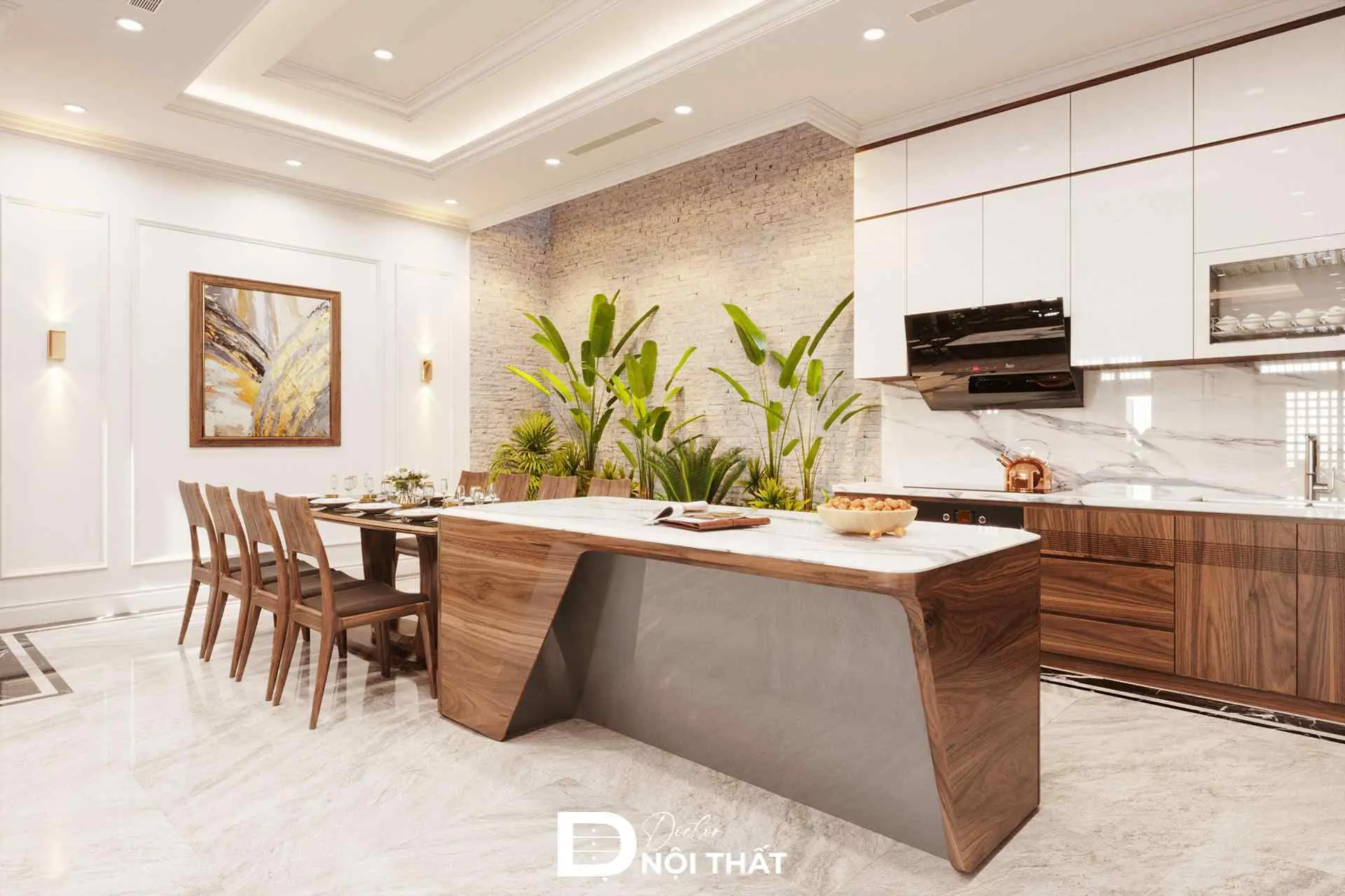 Bếp hiện đại kết hợp cây xanh