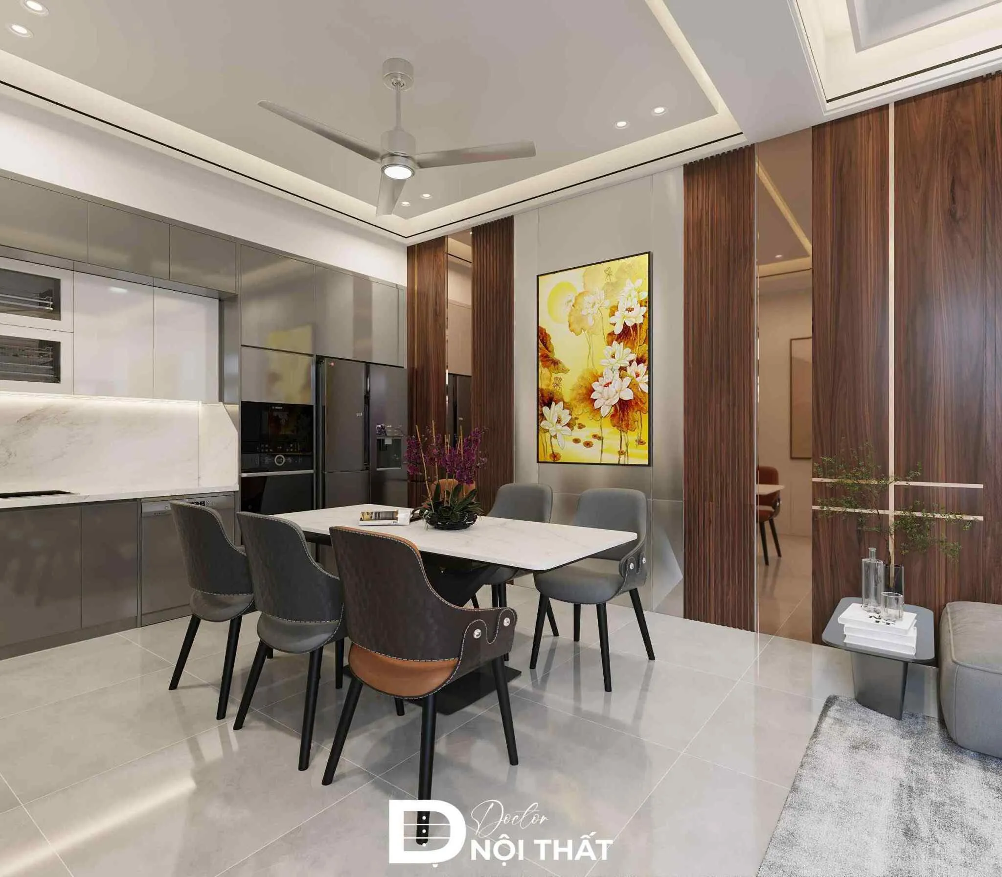 Bếp hiện đại tông màu xám