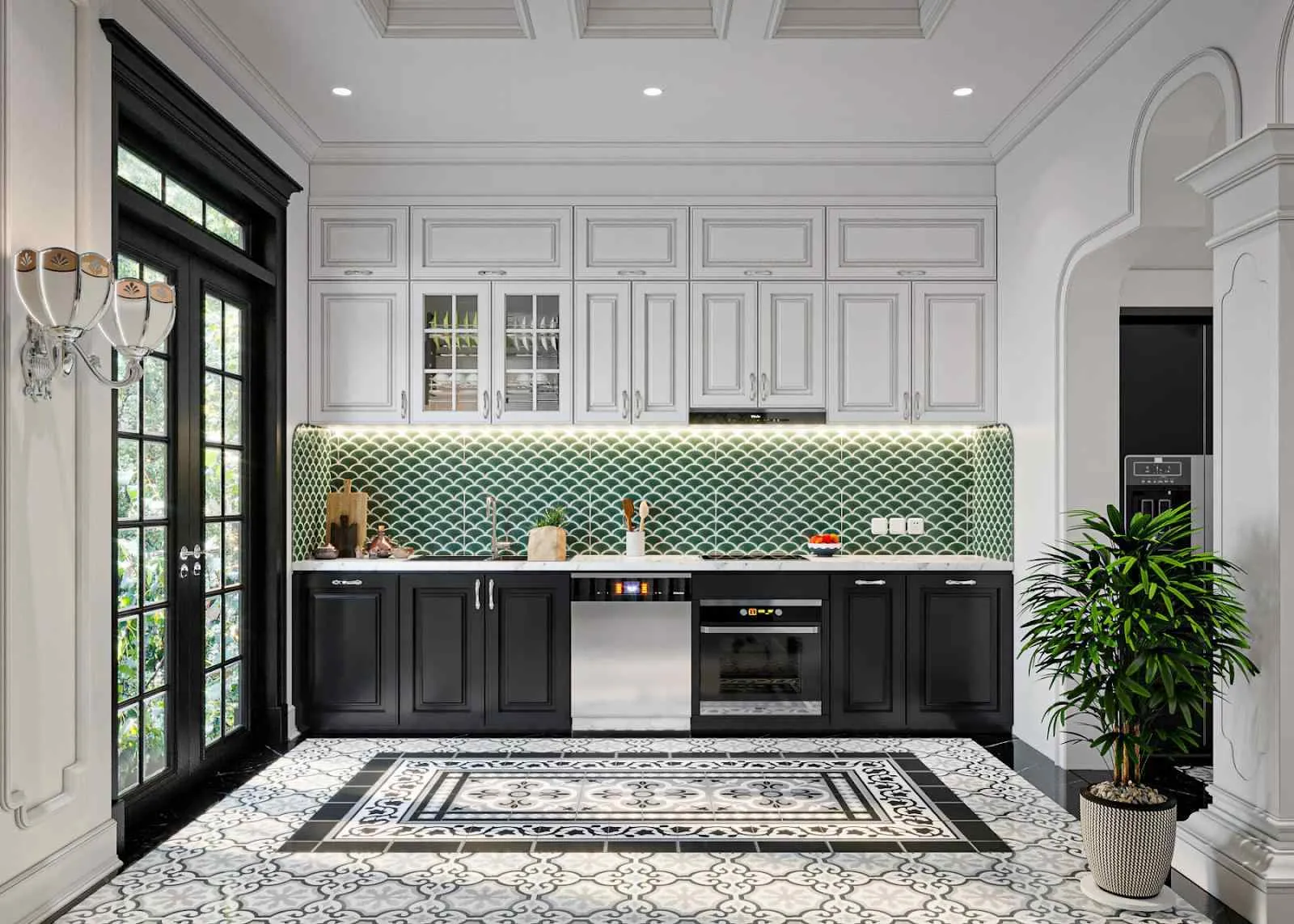 Bếp Indochine với gạch bông