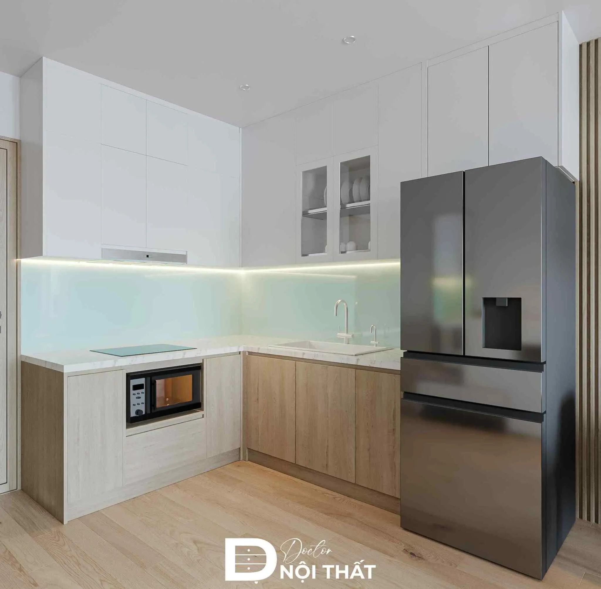 Tủ bếp chữ L tận dụng góc