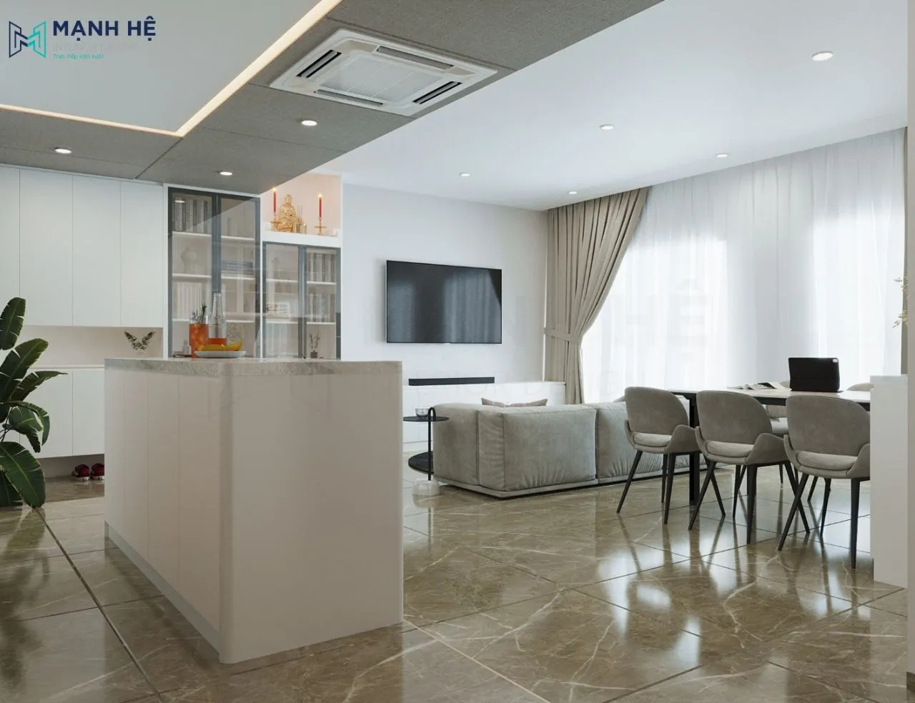 Phòng khách bếp chung cư hiện đại
