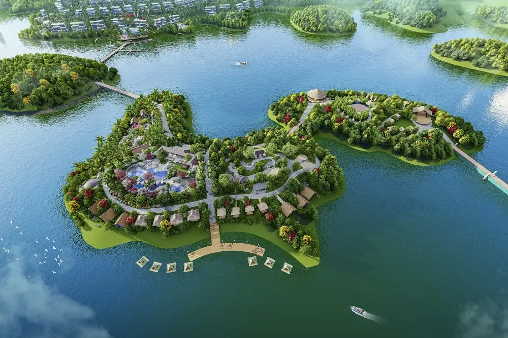 Phối cảnh Flamingo Majestic Islands Resort hòa quyện với hồ Núi Cốc