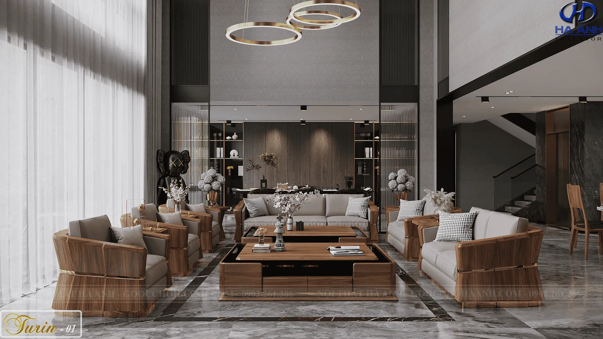 Sofa gỗ óc chó tự nhiên Turin 01 với thiết kế tinh tế
