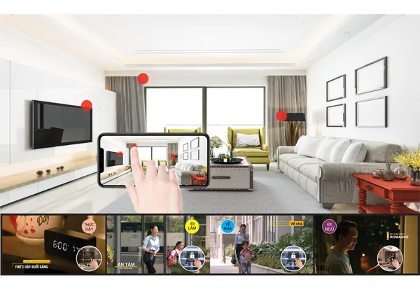 Bảng điều khiển trung tâm Điện Quang Smart hiển thị trạng thái thiết bị, tiêu thụ điện năng, và cảnh báo an ninh