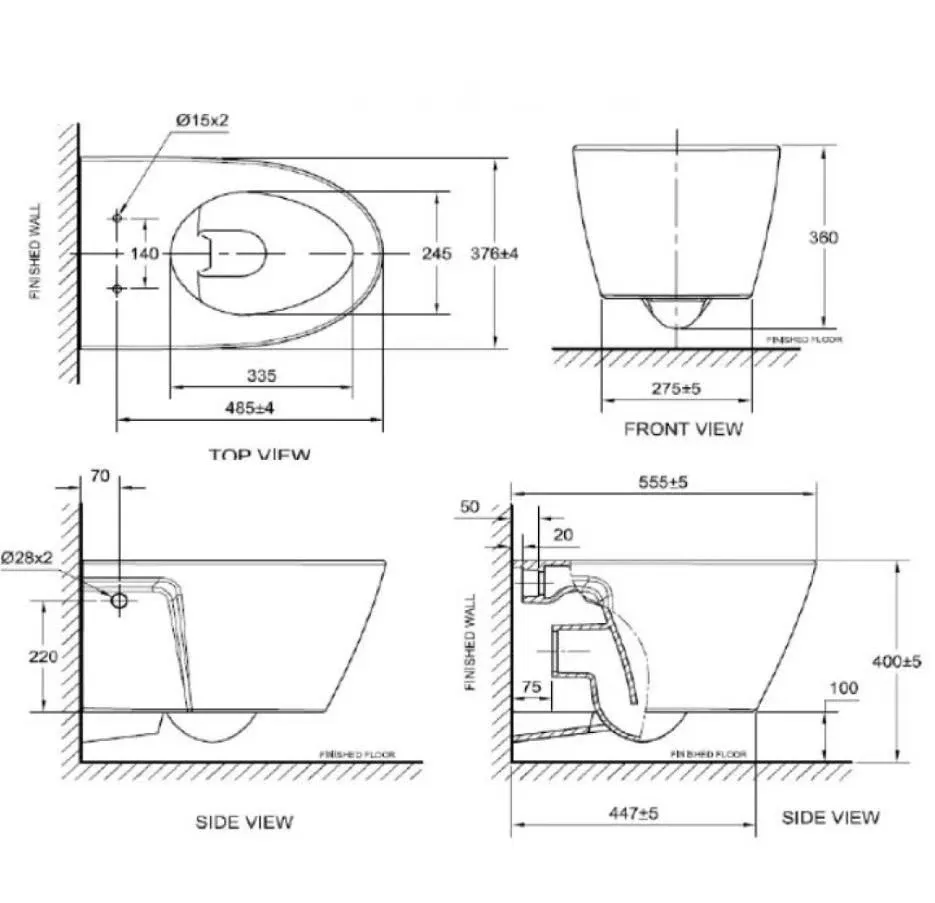 Bản vẽ kỹ thuật bồn cầu treo tường VF-3119